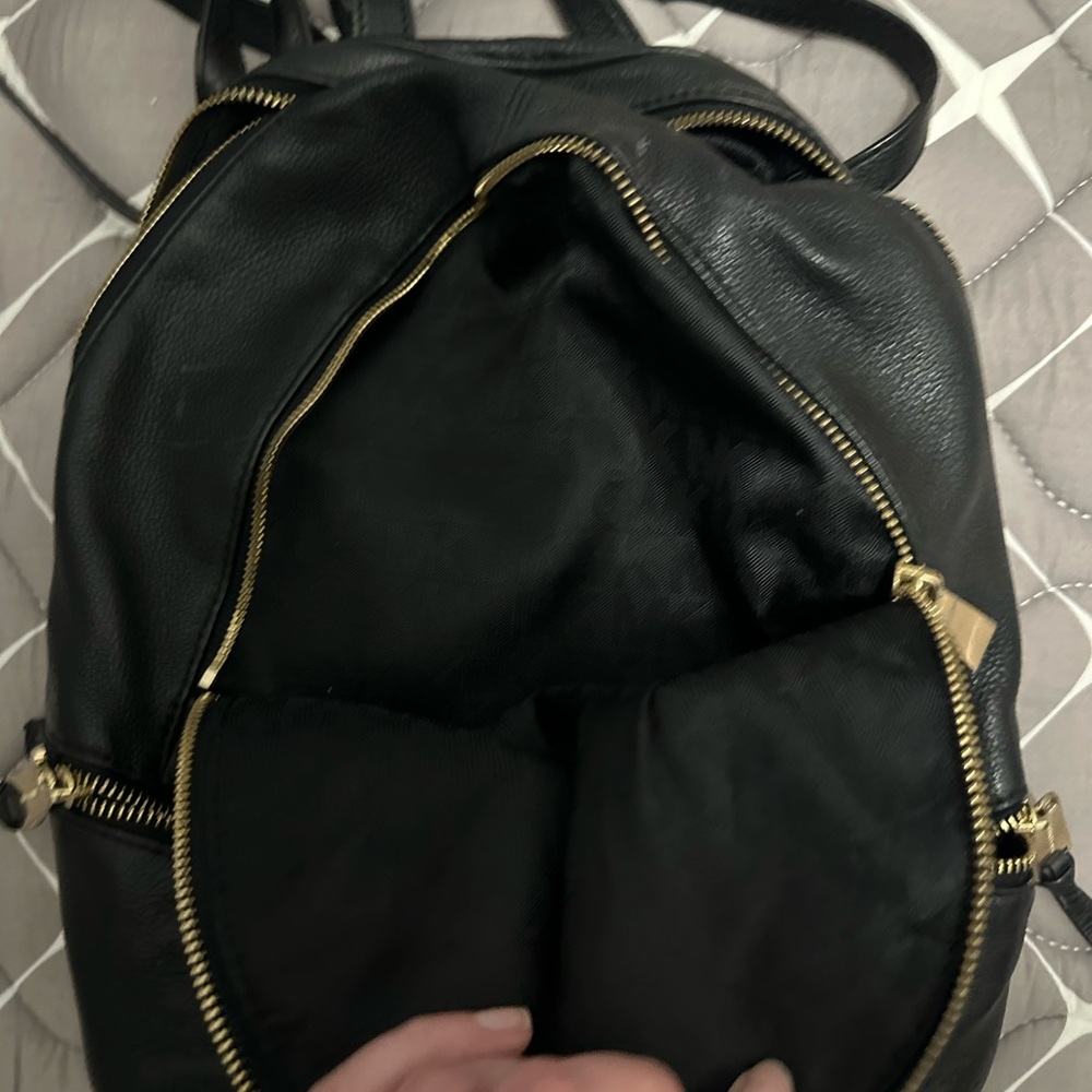 Michael Kors Black Leather Backpack with Gold Zippers - Picture 2 of 3